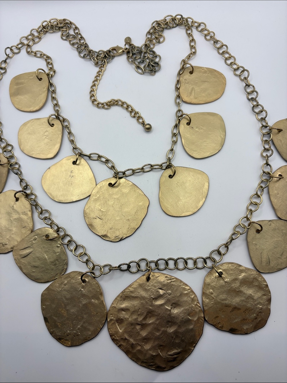 Chico's Gold-Tone Hammered Multi-Disc Layered Necklace 24-32” & 4” extender